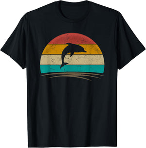 Dolphin Shirt Retro Style Sea Animal Whale Marine Biology T-Shirt - T-Shirt | Black