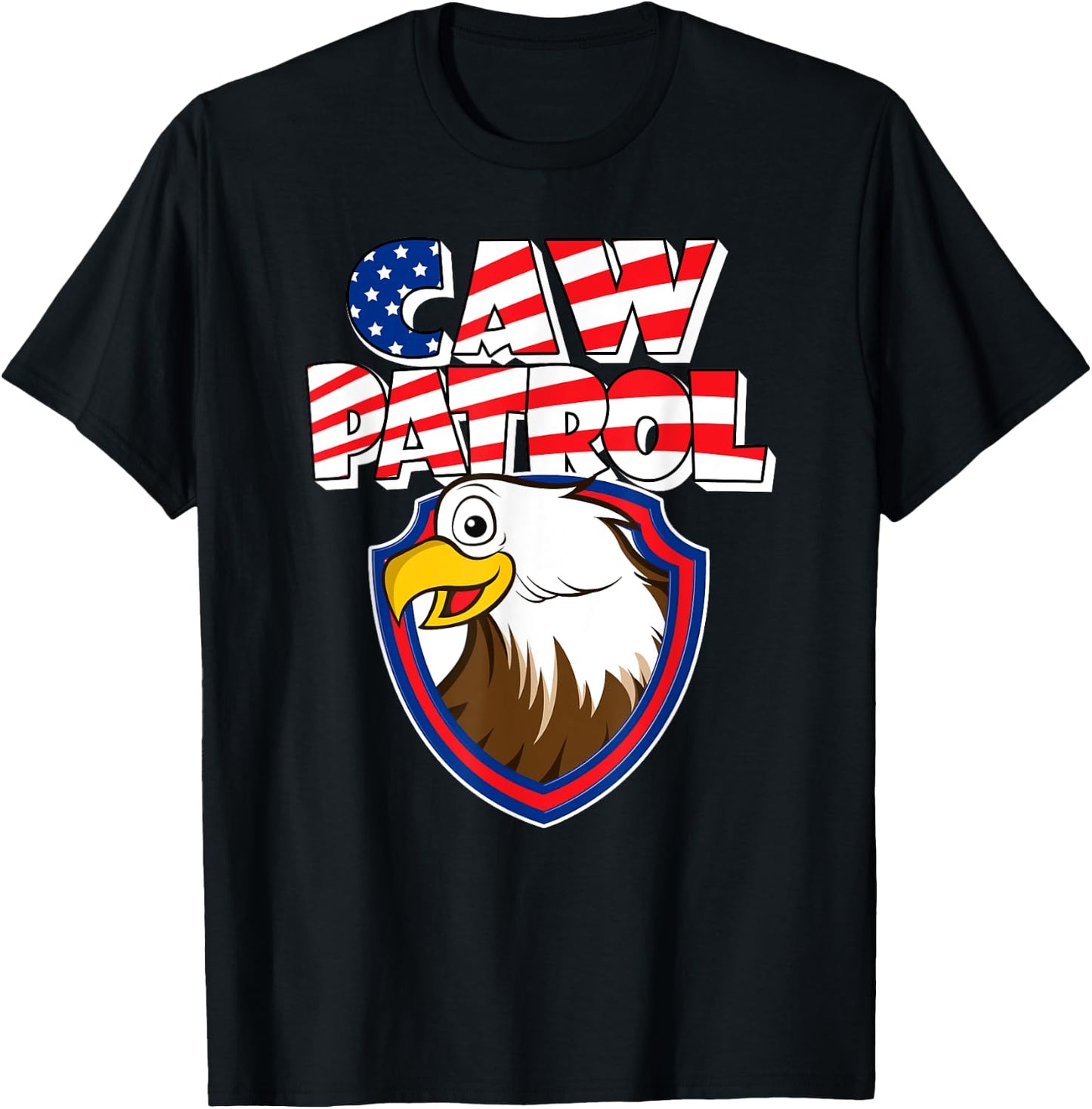 Caw Patrol Bald Eagle American Red White Blue Flag T-Shirt - T-Shirt | Black