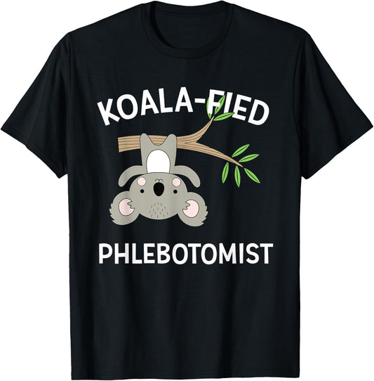 Cute Koala Phlebotomist Funny Pun Medical Gift T-Shirt - T-Shirt | Black