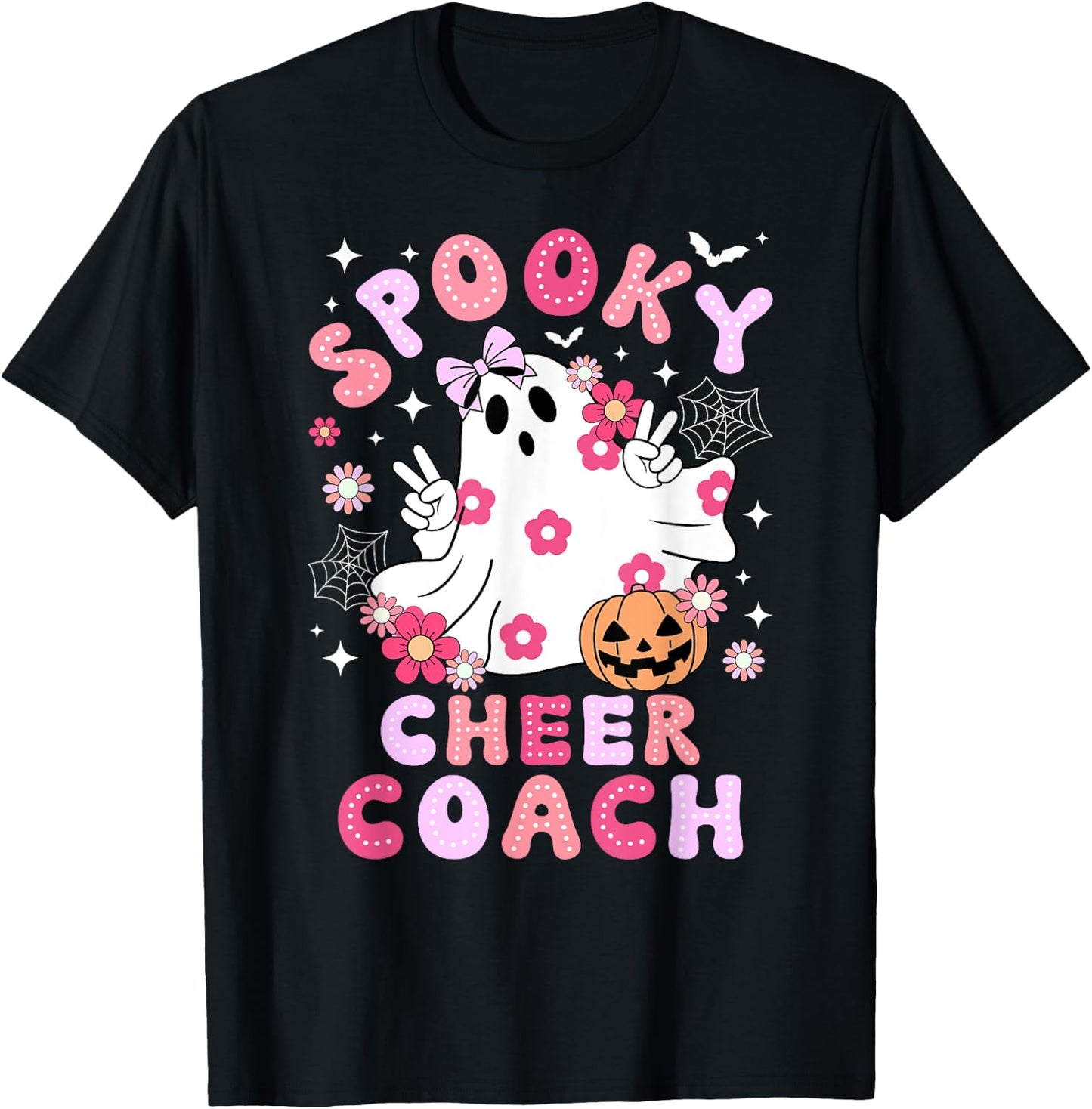 Spooky Cheer Coach Halloween Cheerleading Coach Groovy T-Shirt - T-Shirt | Black