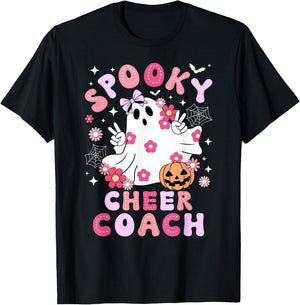 Spooky Cheer Coach Halloween Cheerleading Coach Groovy T-Shirt - T-Shirt | Black
