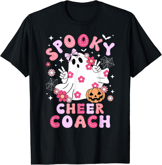 Spooky Cheer Coach Halloween Cheerleading Coach Groovy T-Shirt - T-Shirt | Black