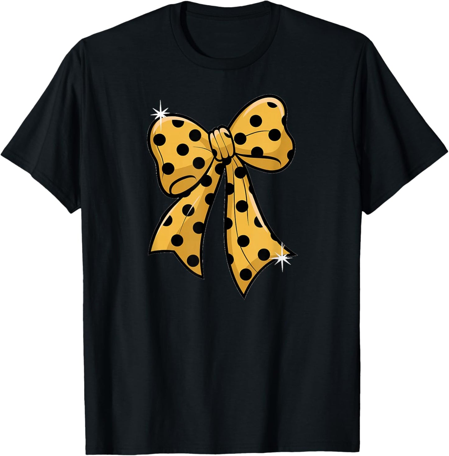 Stylish Yellow Polka Dot Bow Retro Coquette inspired T-Shirt - T-Shirt | Black
