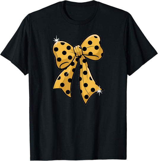 Stylish Yellow Polka Dot Bow Retro Coquette inspired T-Shirt - T-Shirt | Black