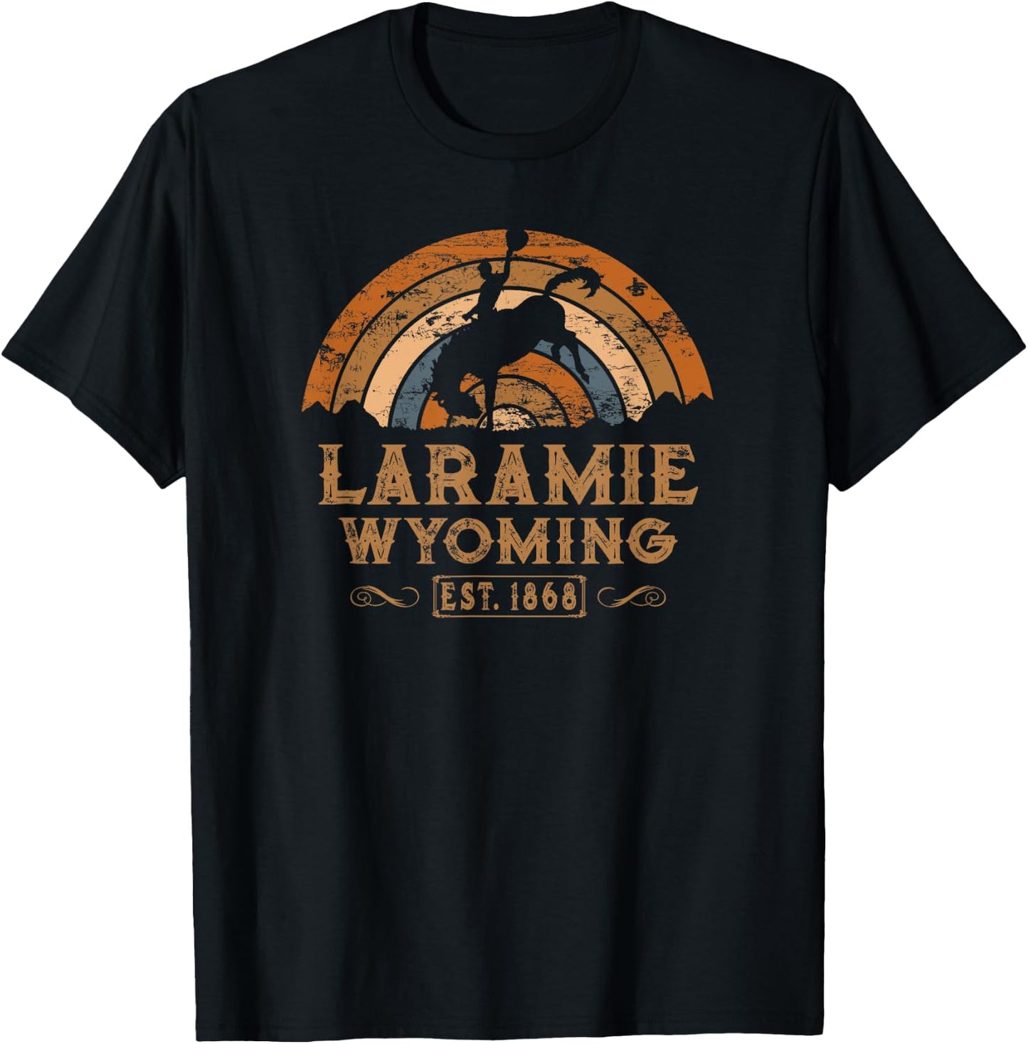 Laramie Wyoming WY Retro Style Rodeo Cowboy T-Shirt - T-Shirt | Black