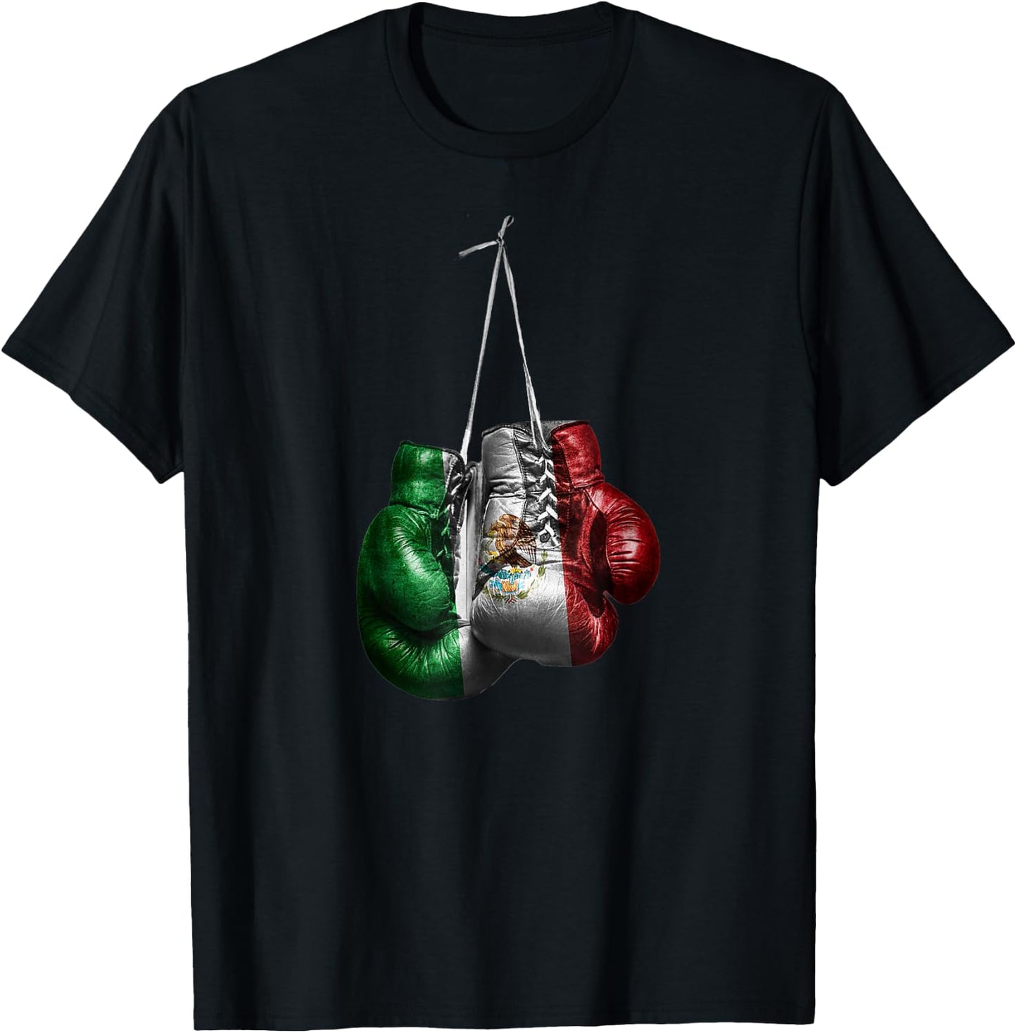 Boxing Gloves - Mexico Vintage Flag , Black, Small, Short Sleeve, Classic Fit, Cotton, Polyester T-Shirt - T-Shirt | Black