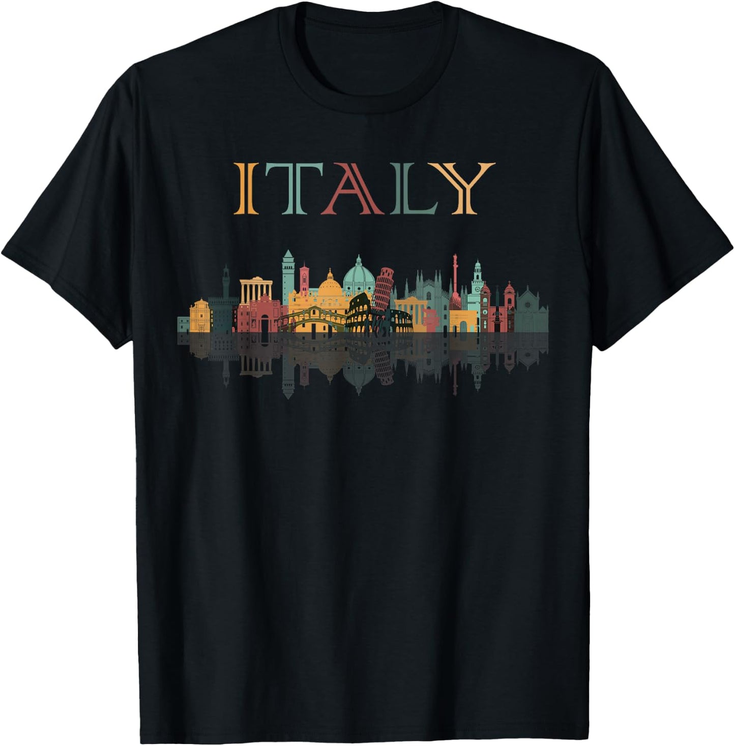 Colorful Travel around Italy Family Shirt European Vacation T-Shirt - T-Shirt | Black