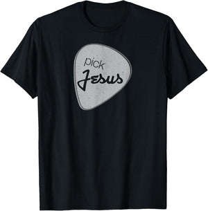 Pick Jesus Shirt Vintage Christian Guitar Pick T-Shirt - T-Shirt | Black