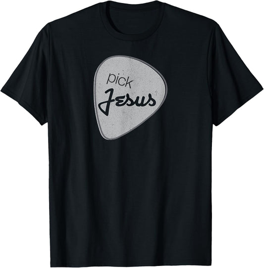Pick Jesus Shirt Vintage Christian Guitar Pick T-Shirt - T-Shirt | Black