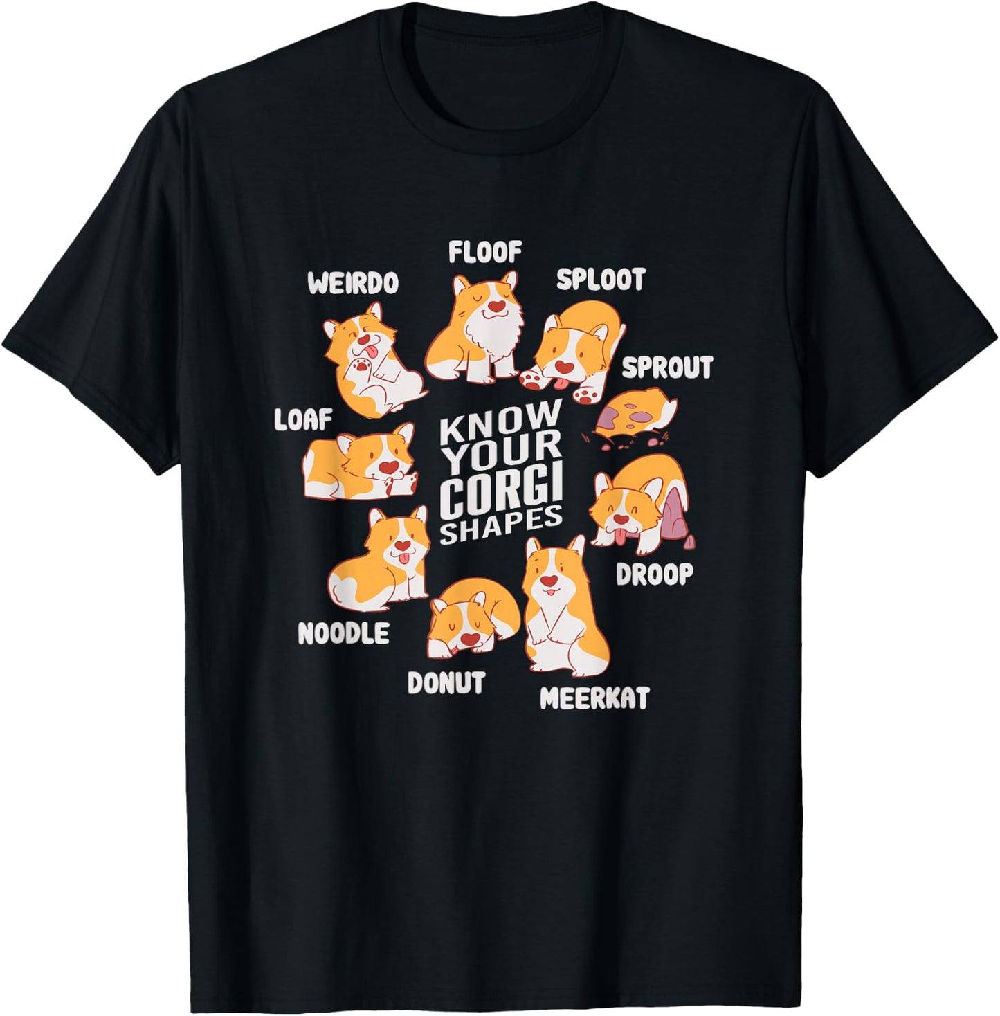 Funny Know Your Corgi Shapes Cute Welsh Dog Lover T-Shirt - T-Shirt | Black