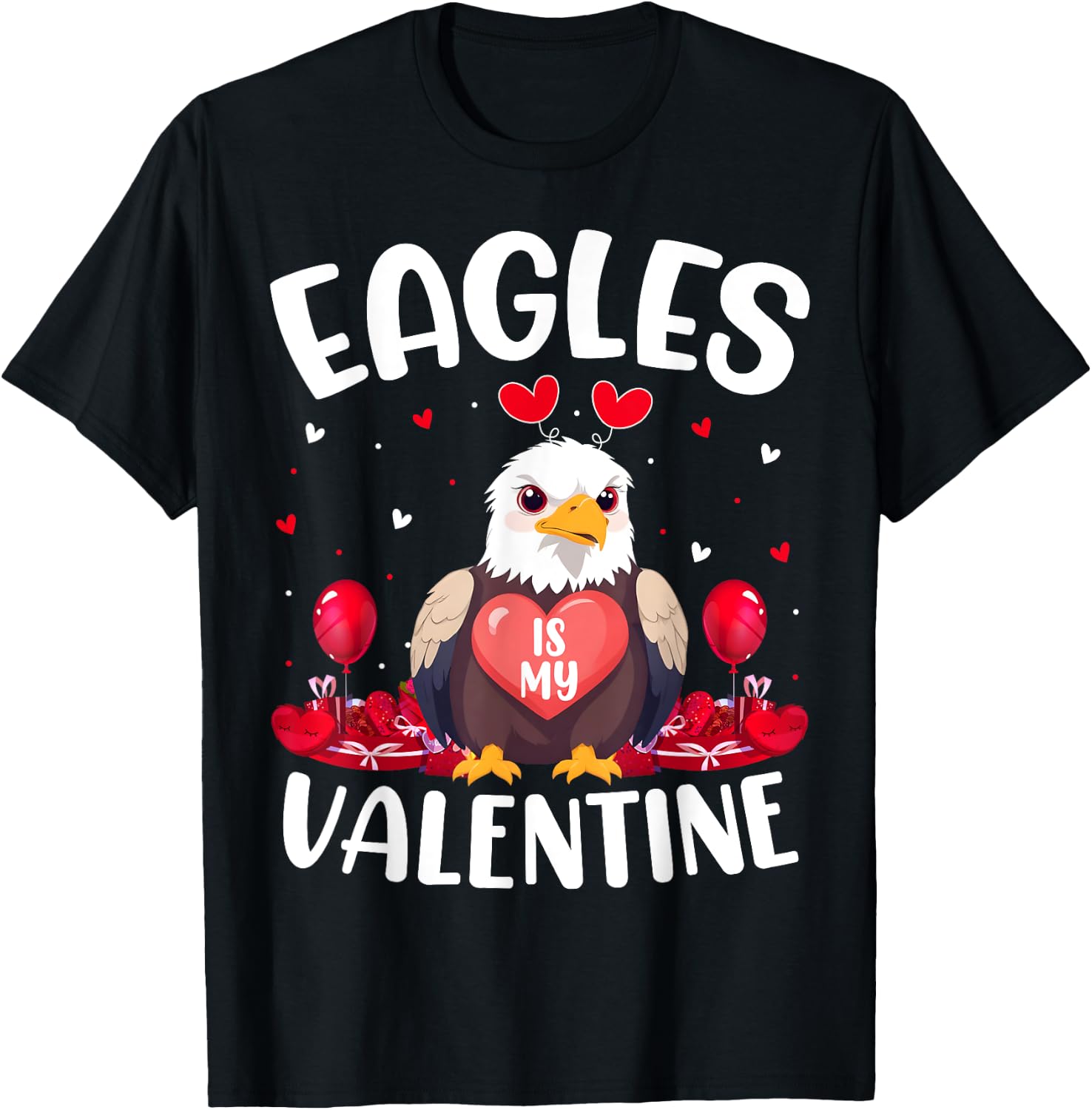 Eagle Is My Valentine Love Hearts Eagle Bird Valentines Day T-Shirt - T-Shirt | Black