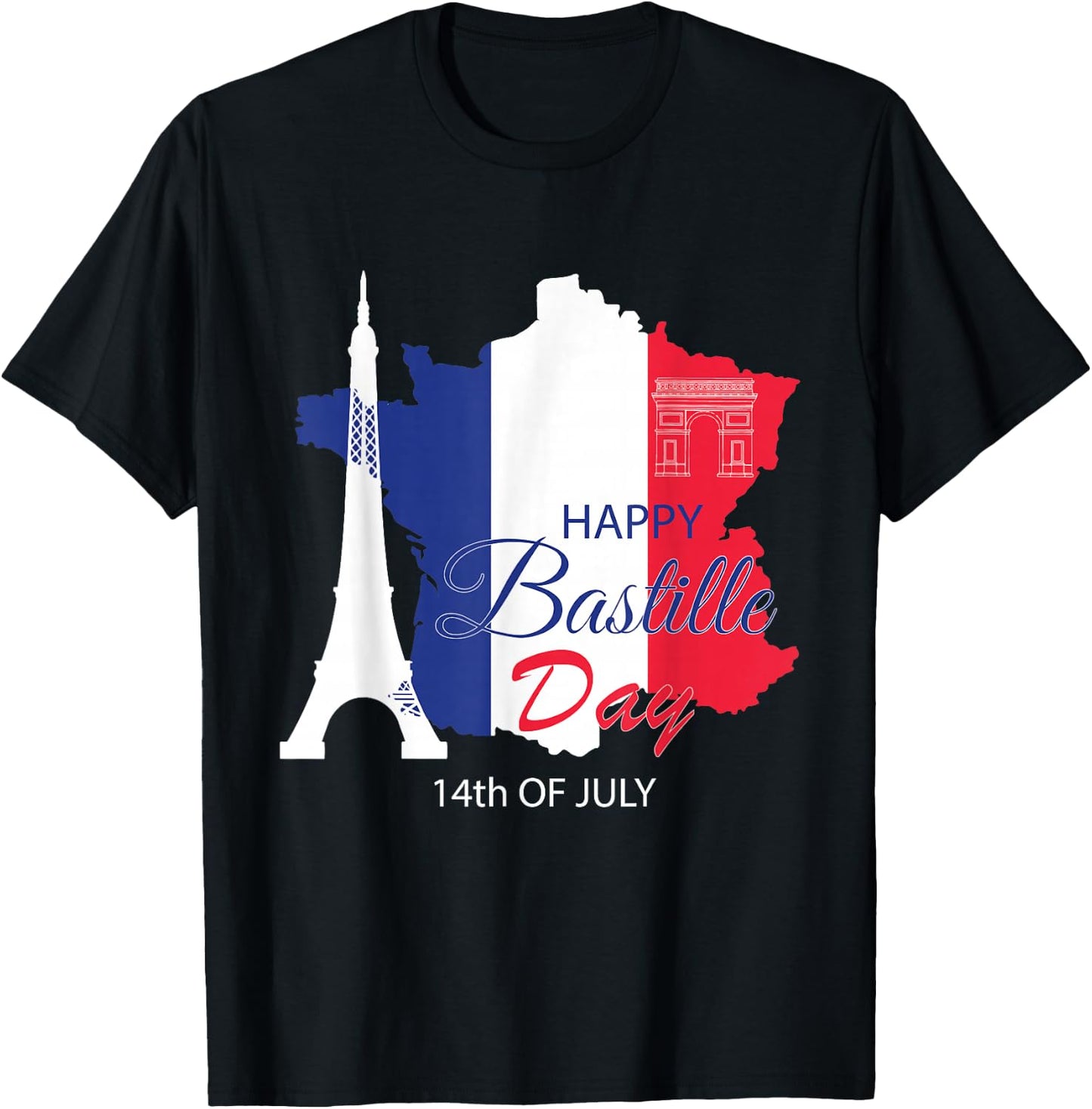 Happy Bastille Day 14th July - France Patriotic T-Shirt - T-Shirt | Black