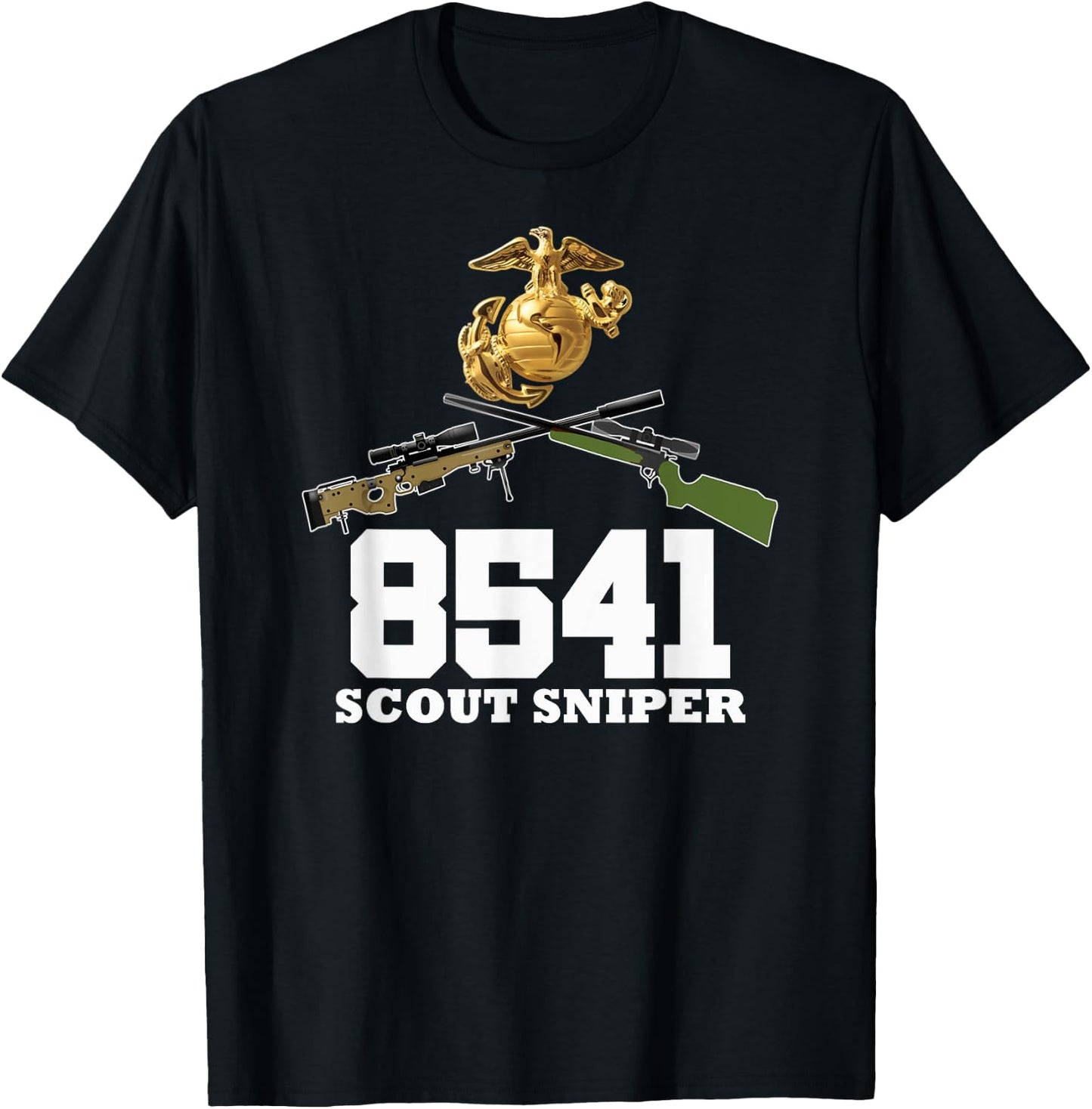 Eagle Globe Anchor 8541 MOS Sniper One Shot One Kill T shirt T-Shirt - T-Shirt | Black