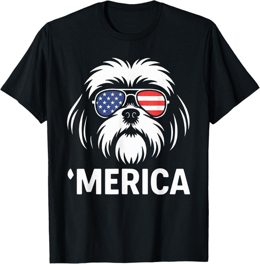 Shih Tzu Dog 'Merica Patriotic 4th of July American Flag T-Shirt - T-Shirt | Black