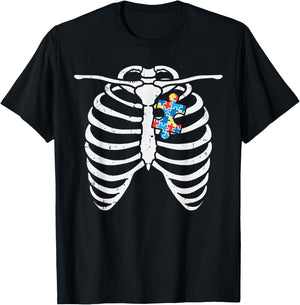 Autism Awareness Puzzle Skeleton X-Ray Halloween Costume Kid T-Shirt - T-Shirt | Black