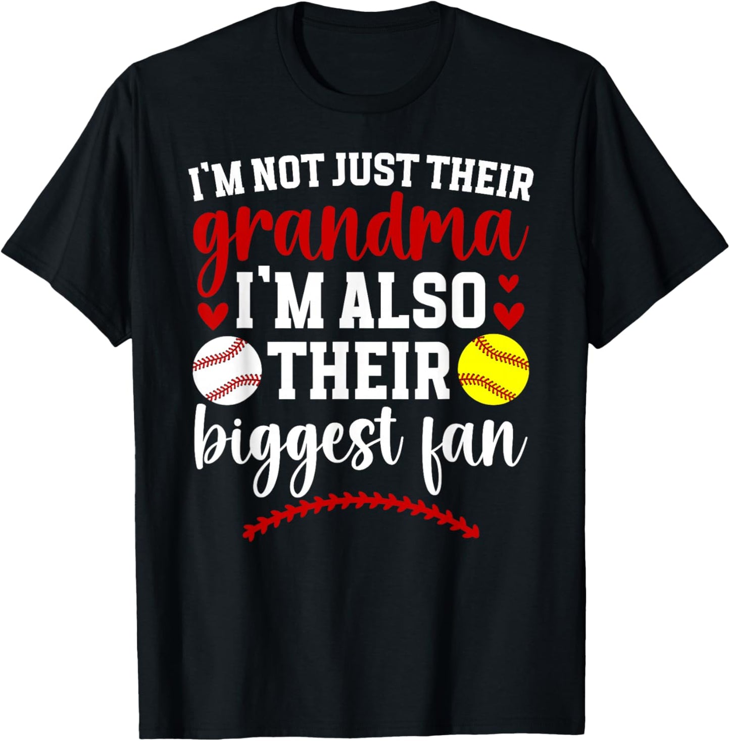 Their Biggest Fan Softball Baseball Grandma Of Ballers T-Shirt - T-Shirt | Black