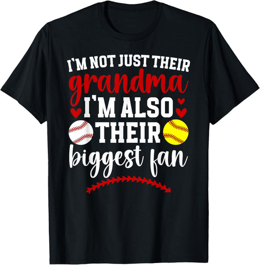 Their Biggest Fan Softball Baseball Grandma Of Ballers T-Shirt - T-Shirt | Black