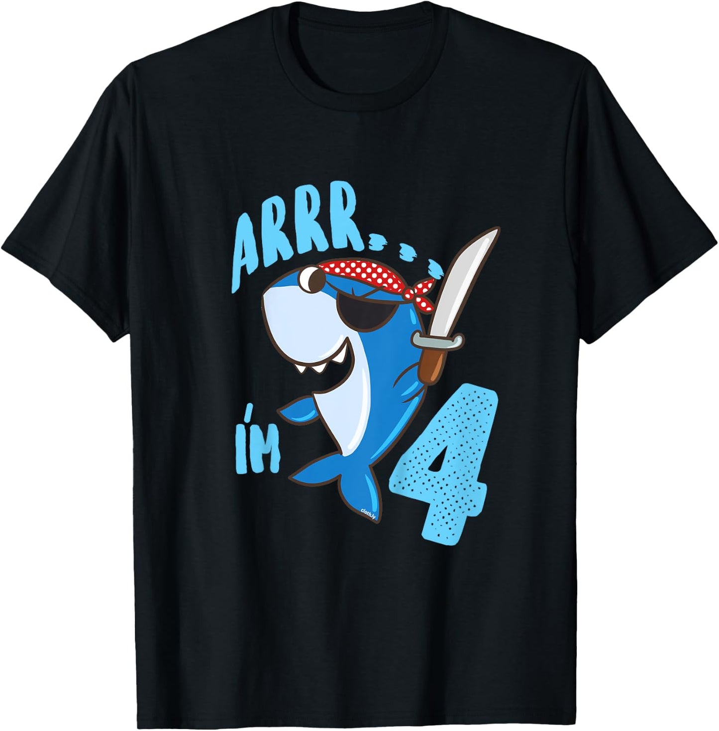 Kids 4th Birthday Gift Boys Shark Pirate 4 Years T-Shirt - T-Shirt | Black