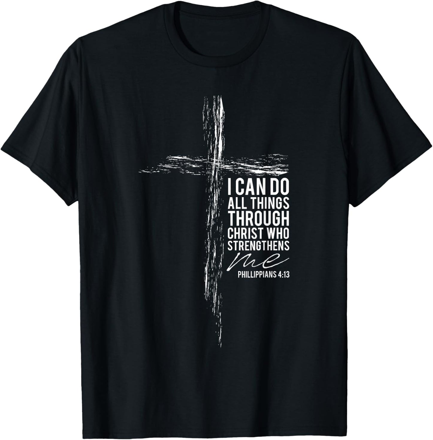 Philippians 4:13 Cross Christian Bible Verse Religious Faith T-Shirt - T-Shirt | Black