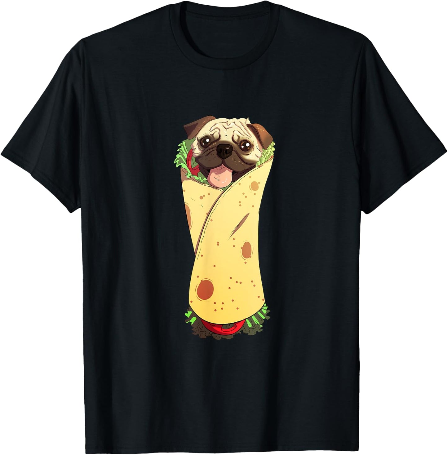 Pugrito - Funny Mexican Pug Dog Burrito Food T-Shirt - T-Shirt | Black