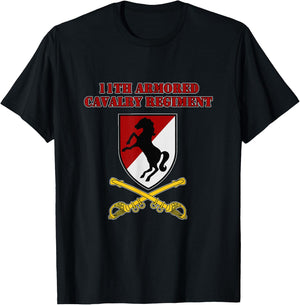 Griffin's Goodies Military Designs - 11th Armored Cavalry Regiment - Black - Men's Small - Short Sleeve - Classic Fit - Polyester 100% T-Shirt - T-Shirt | Black