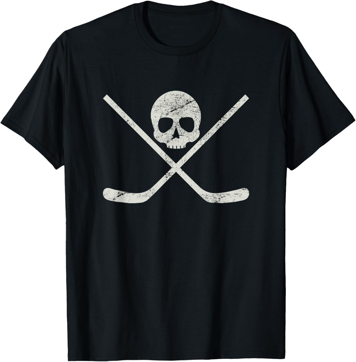 Distressed Ice Hockey Goon Pirate Skull Sticks T-Shirt - T-Shirt | Black