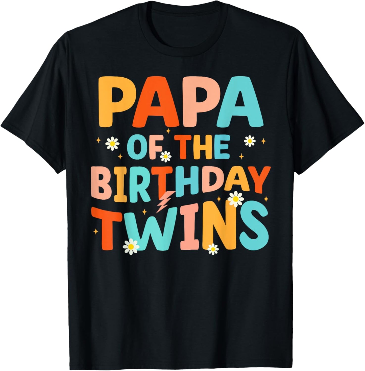 Papa Of The Birthday Twins Kids Party Retro Bday T-Shirt - T-Shirt | Black