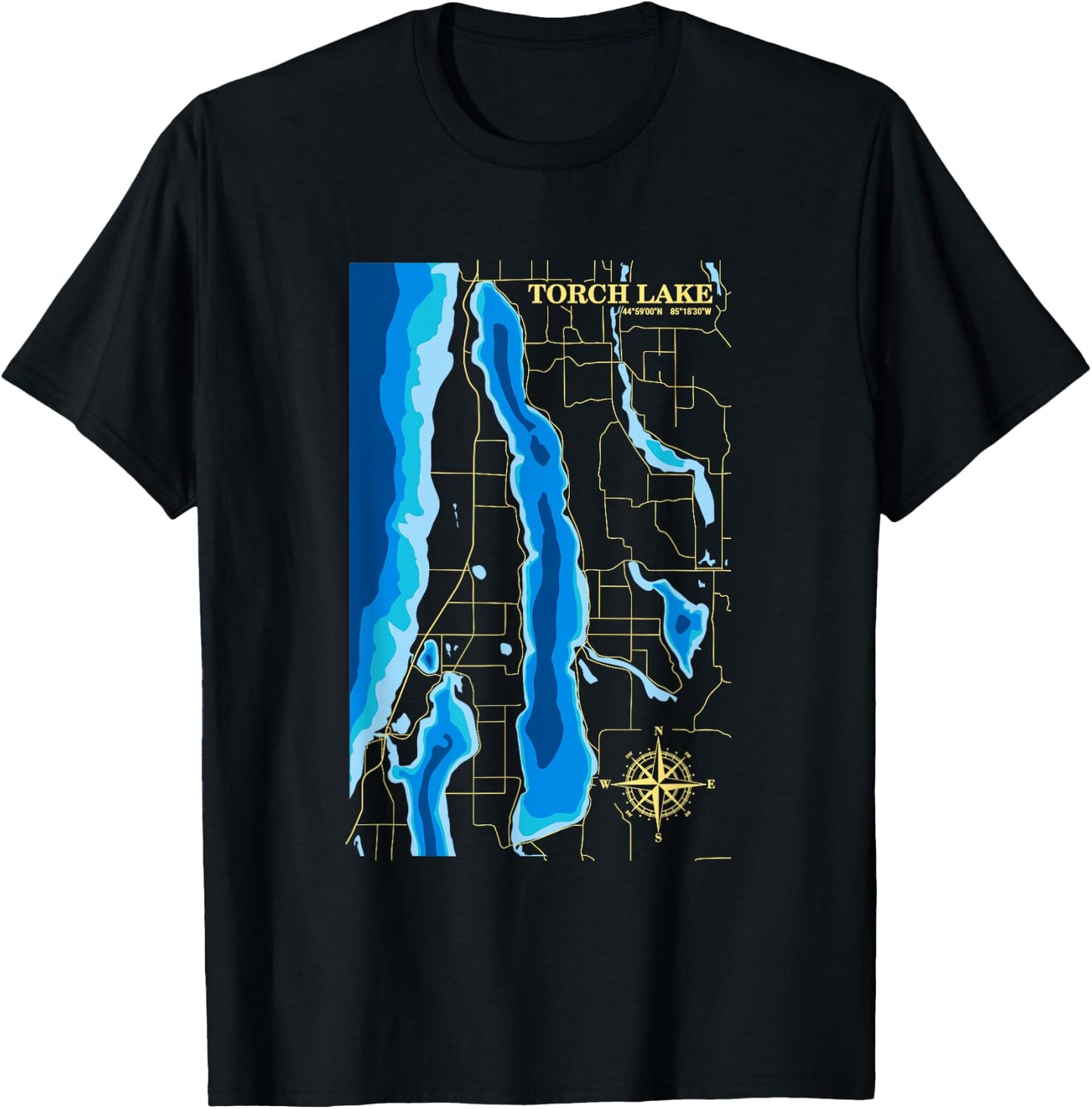 Torch Lake Adventure Map T-Shirt - T-Shirt | Black