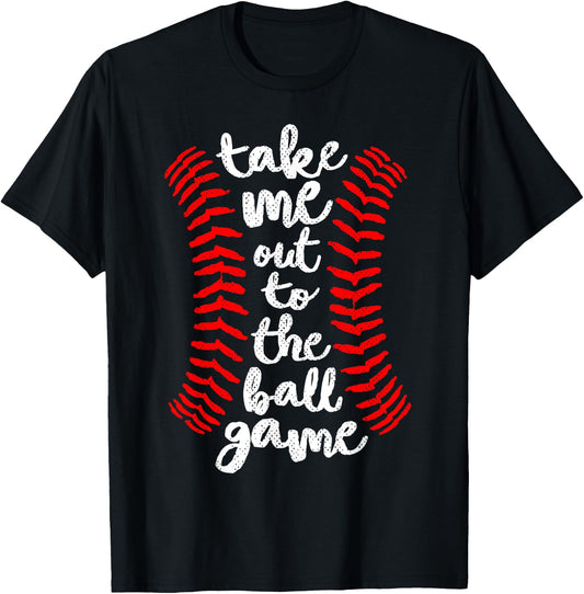 Take Me Out Ball Game Shirt Baseball Song Red Blue Black T-Shirt - T-Shirt | Black