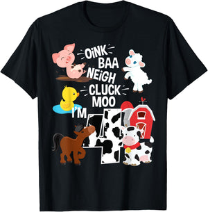 Oink Baa Neigh Cluck Moo I'm 4 Yrs Old Farm Theme Birthday T-Shirt - T-Shirt | Black