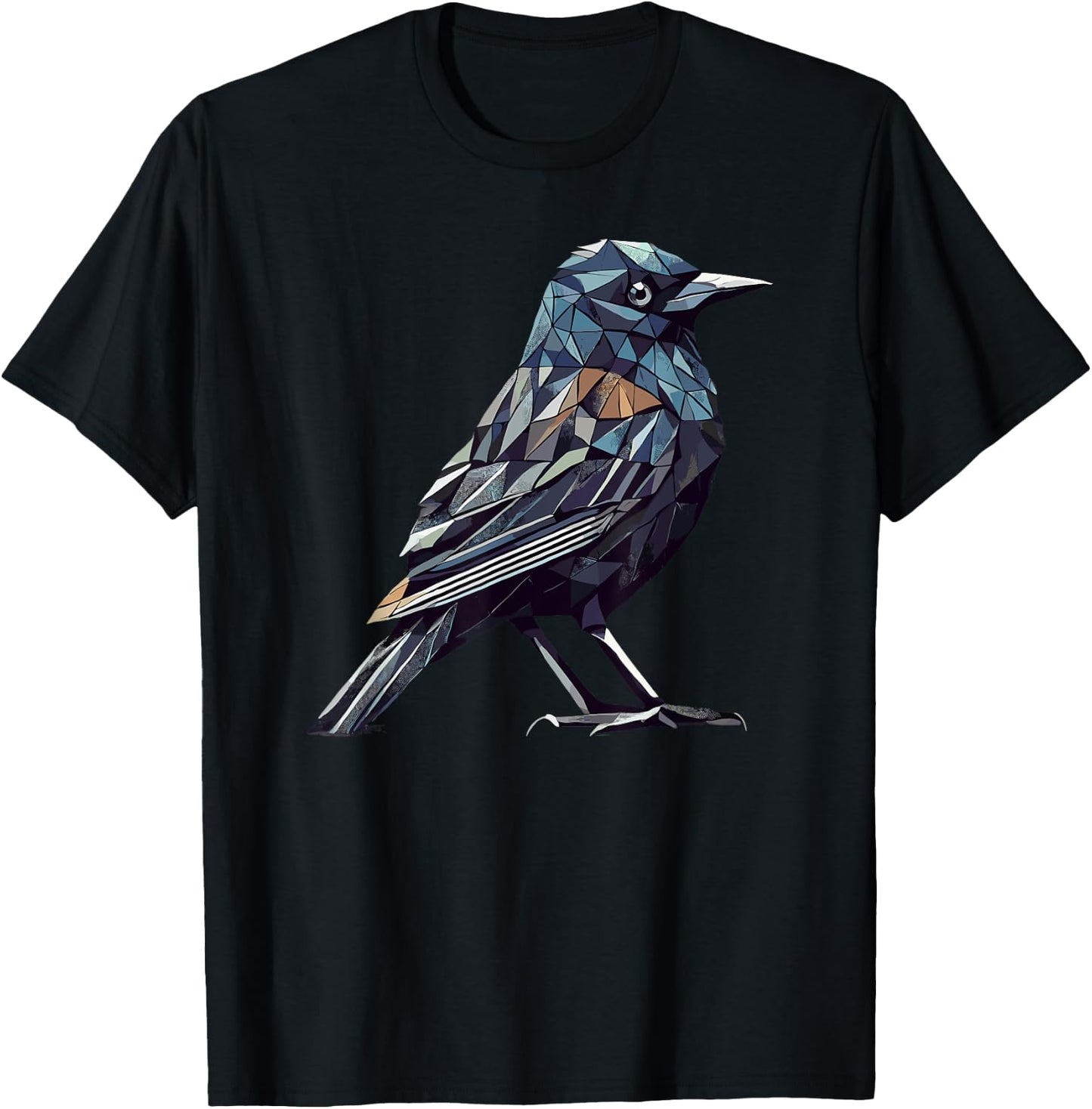 Geometric Art Common Blackbird Birdwatcher Birdwatching T-Shirt - T-Shirt | Black