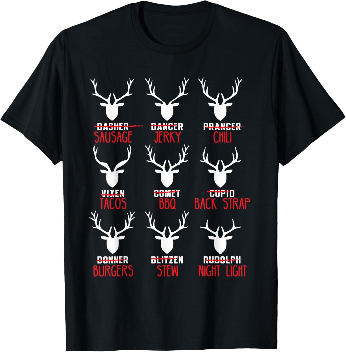 Funny Christmas Deer Hunters All of Santa's Reindeer Design T-Shirt - T-Shirt | Black