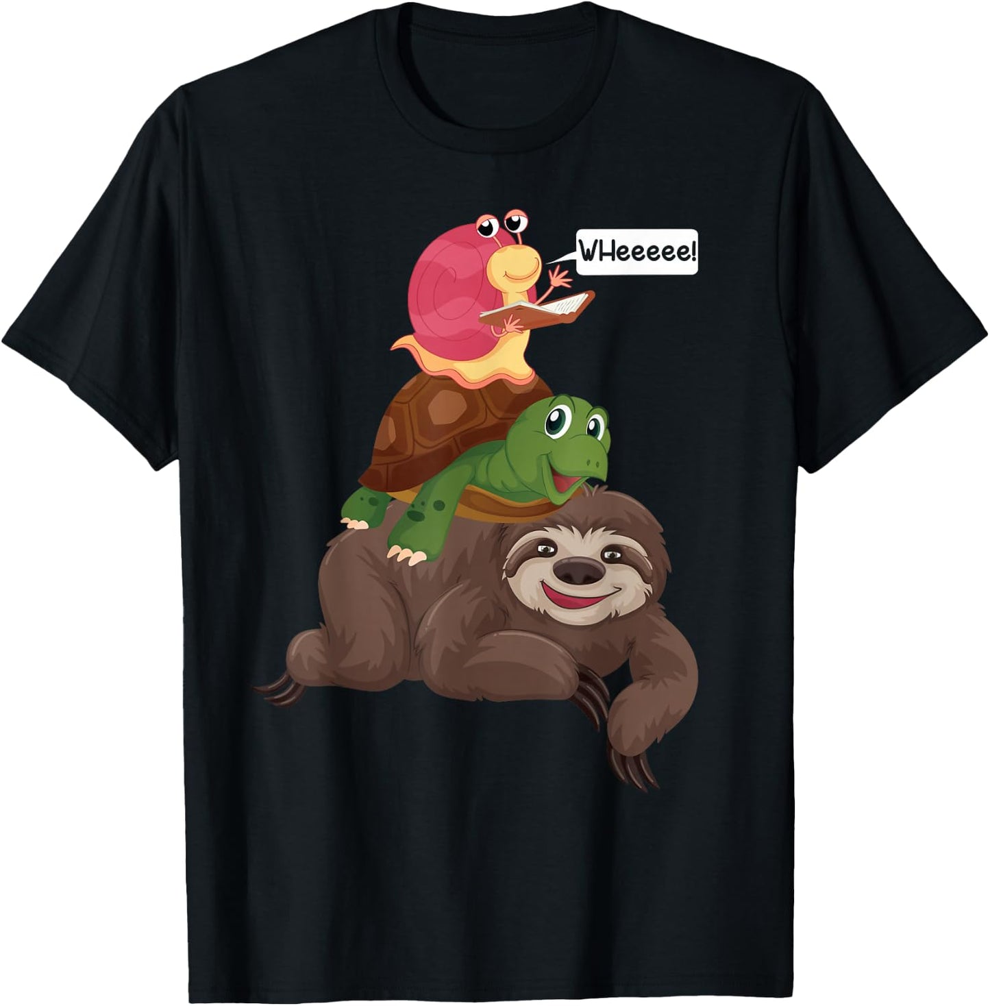 Sloth Turtle Snail Team Piggyback Sluggish Graphic T-Shirt - T-Shirt | Black