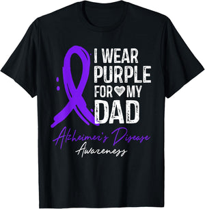 I Wear Purple For My Dad Shirt Alzheimer's Disease Awareness T-Shirt - T-Shirt | Black