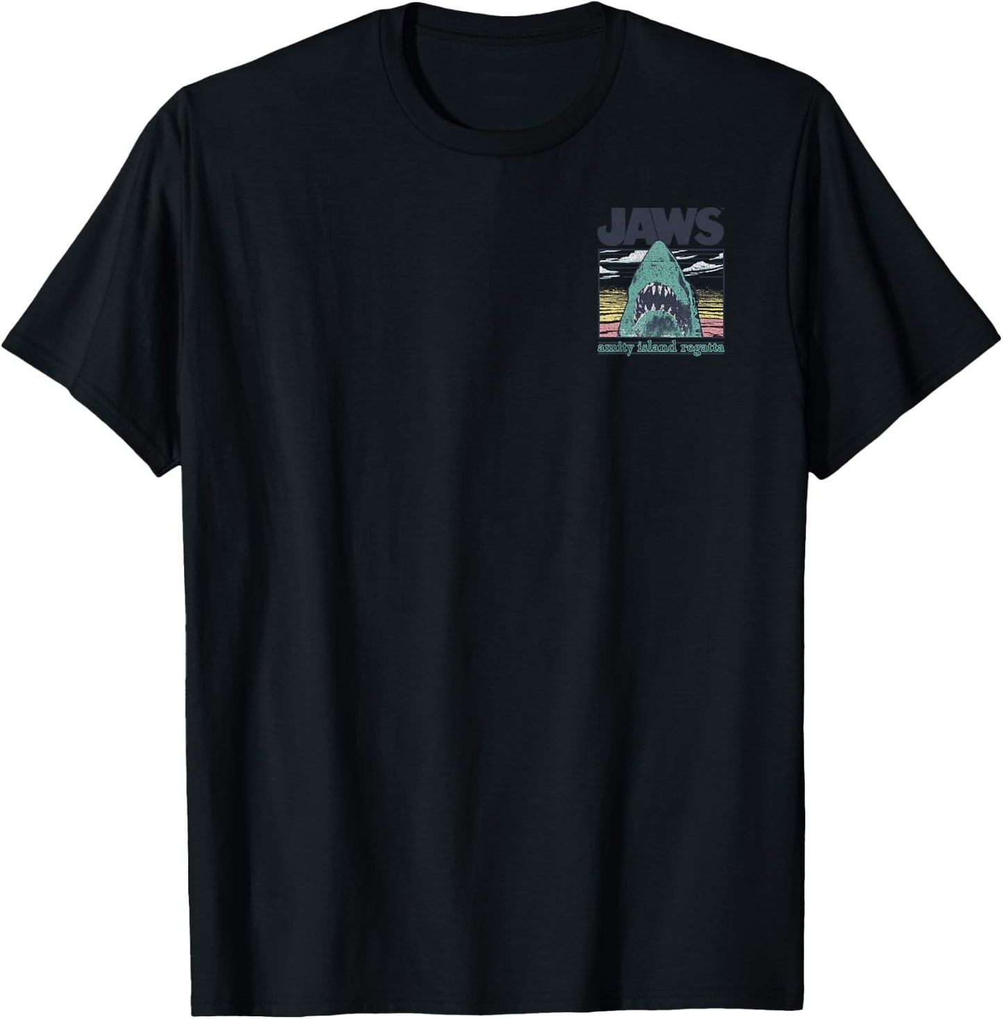 Jaws Amity Island Regatta Chest Back Boat Graphic T-Shirt - T-Shirt | Black