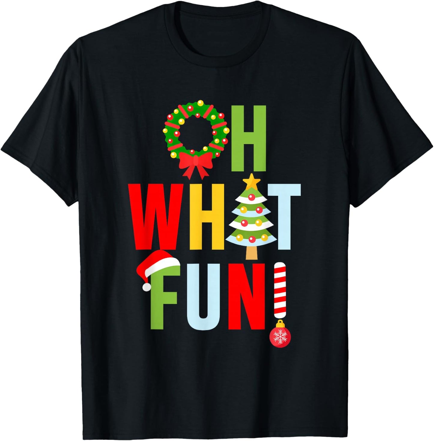Oh What Fun Christmas With Wreath And Tree T-Shirt - T-Shirt | Black