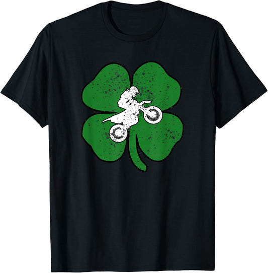 Dirt Bike Racer St Patrick's Day Clover Motorcycle T-Shirt - T-Shirt | Black