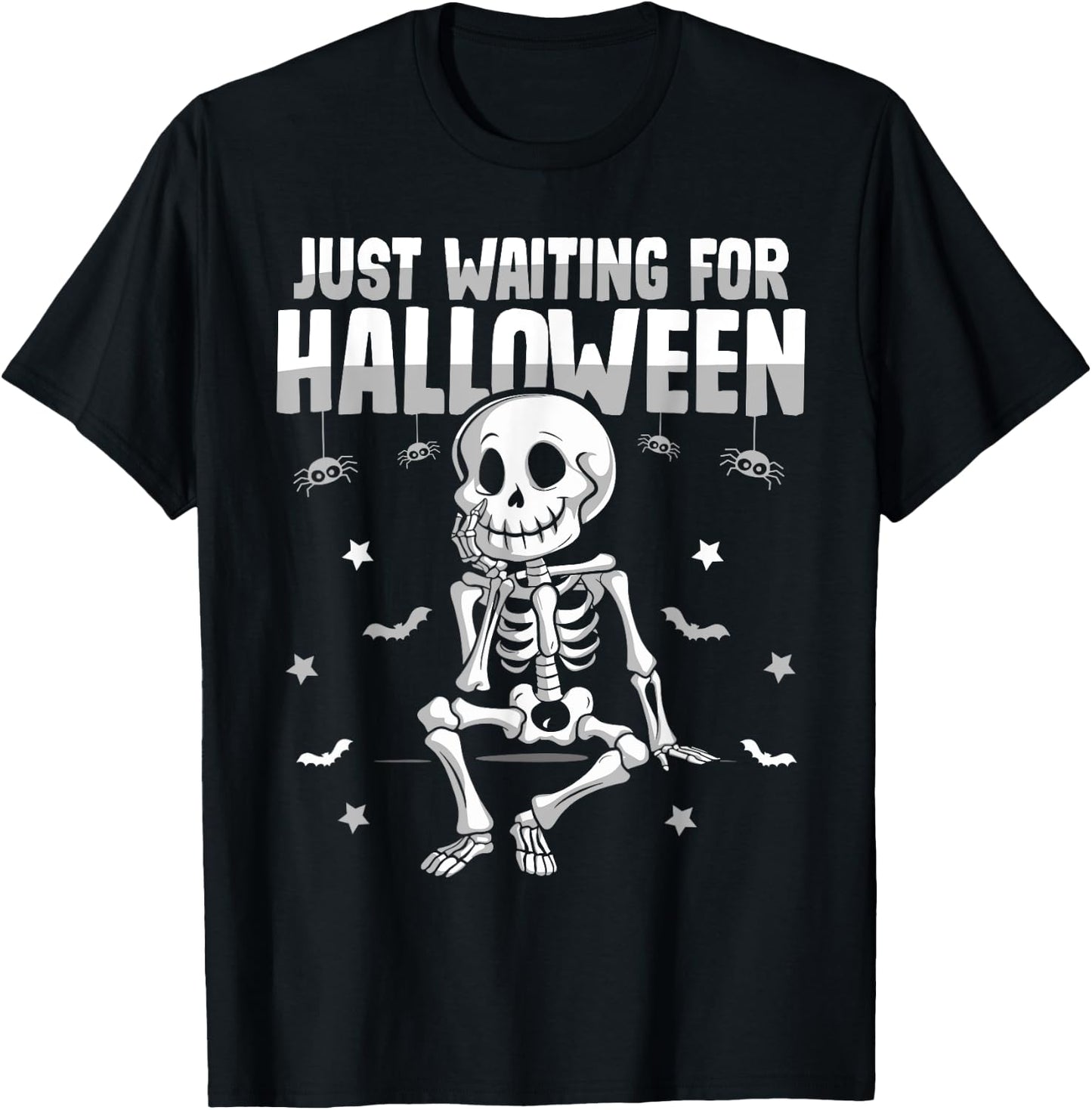 Just Waiting for Halloween Spooky Skeleton Summer Halloween T-Shirt - T-Shirt | Black