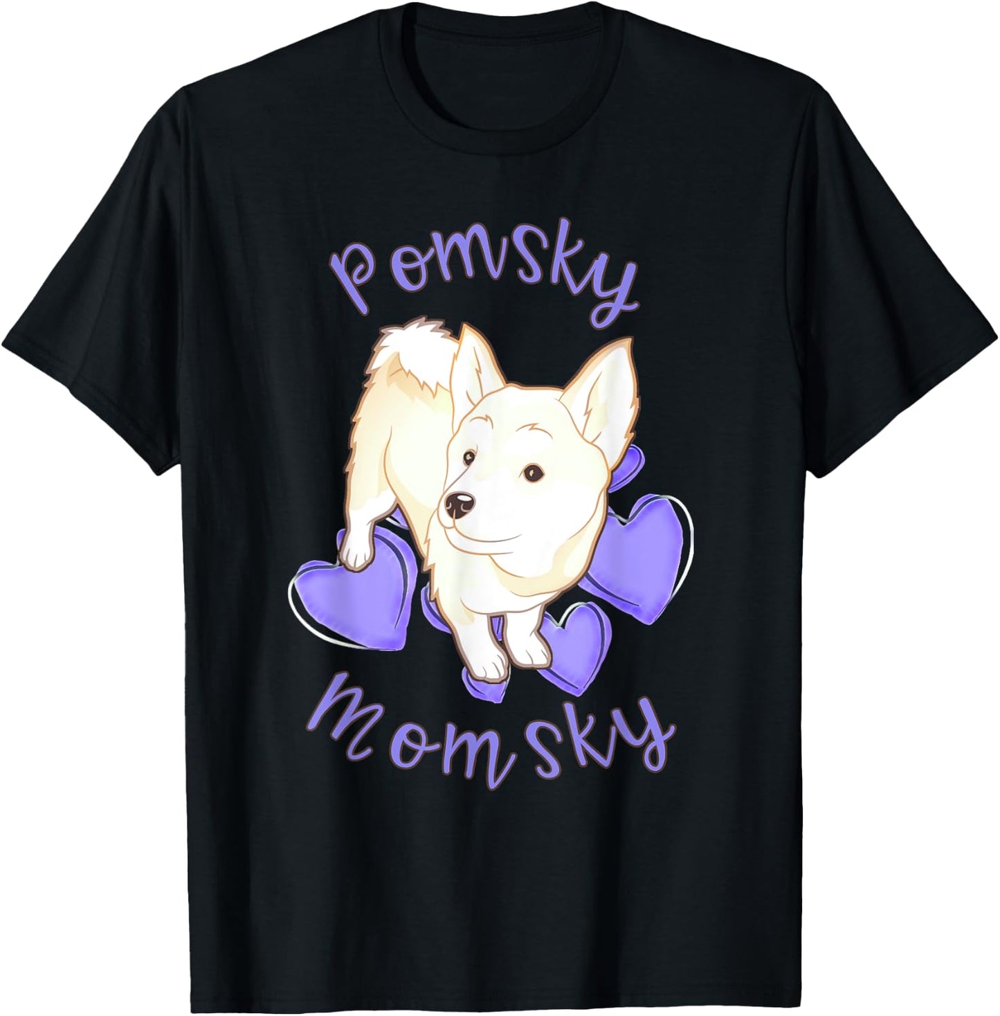 Cute Pomsky Momsky - Pomsky Mom Purple Hearts Shirt T-Shirt - T-Shirt | Black