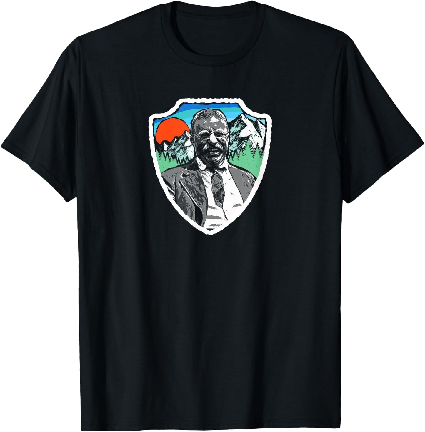 Symbiosis Supply Co. Retro Teddy Roosevelt Vintage Nature - Men's Adults Grey Graphic Short Sleeve Classic Fit Pull On - S T-Shirt - T-Shirt | Black