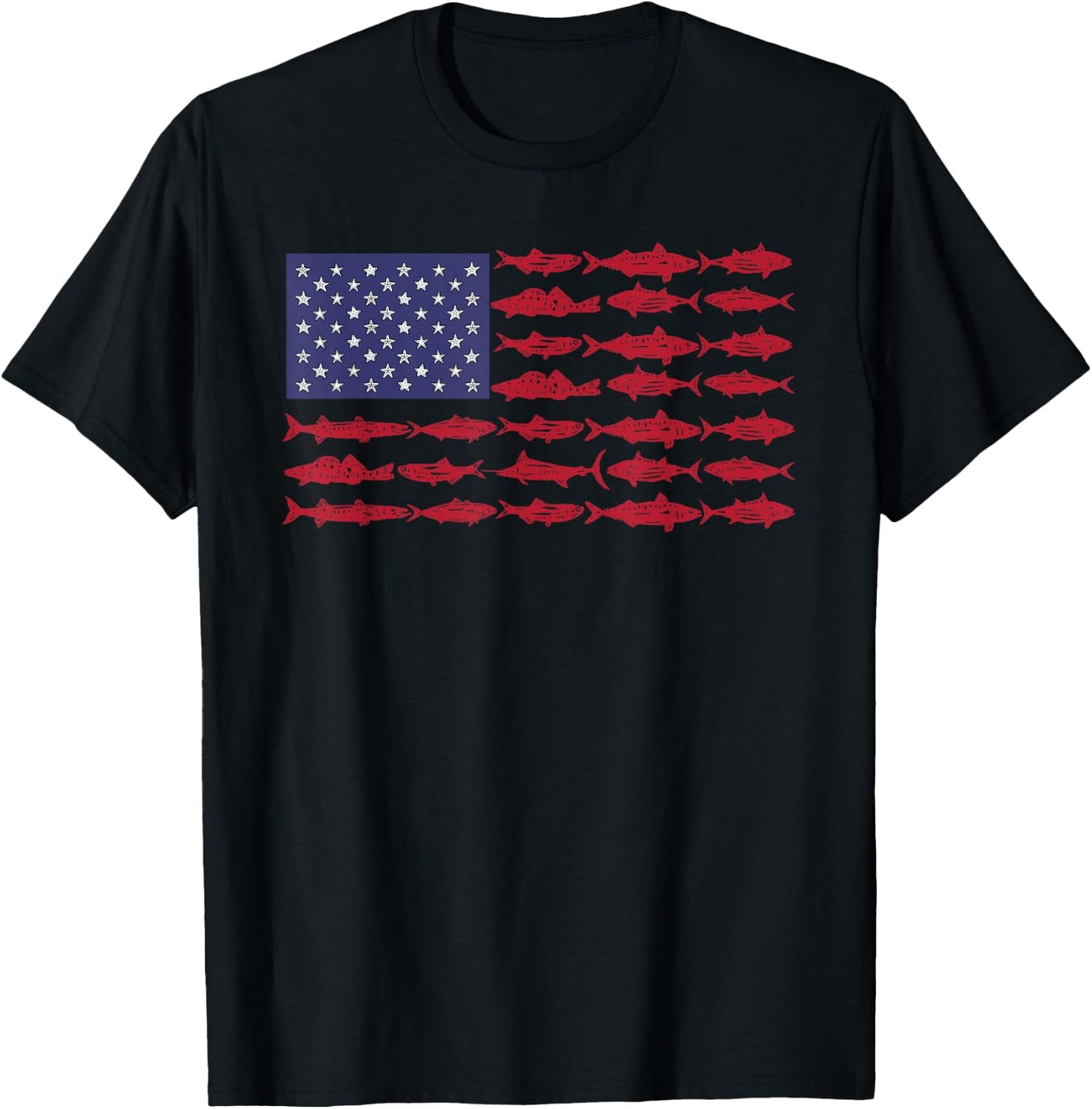 Vintage USA Fish American Flag Shirt Fishing Gifts ABS001 T-Shirt - T-Shirt | Black