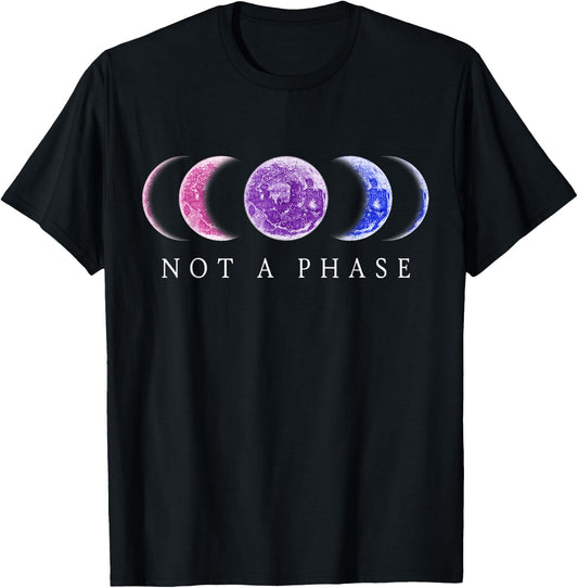 Bi Pride Not a Phase Moon Phase Bisexual Colors Small T-Shirt - T-Shirt | Black