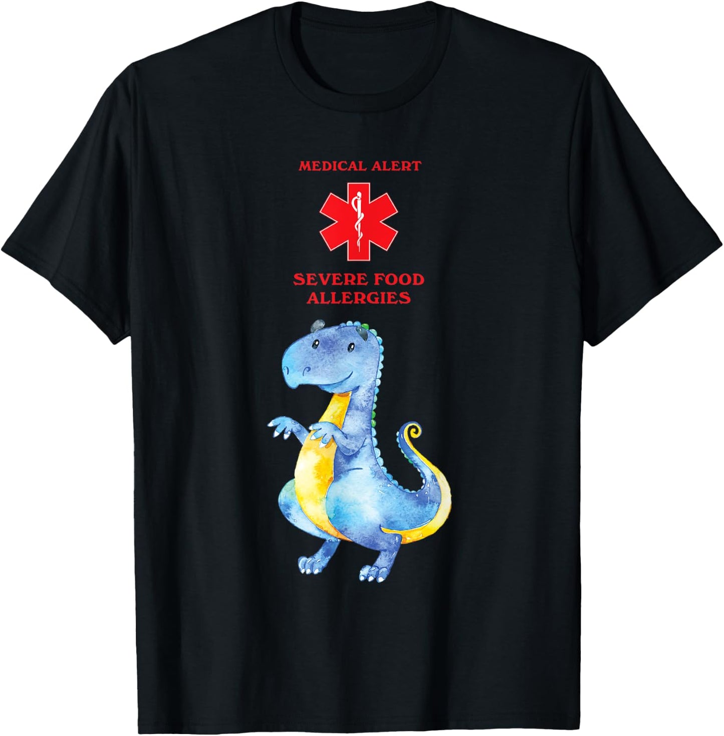 Medical Alert Severe Food Allergies with Cute Dragon T-Shirt - T-Shirt | Black