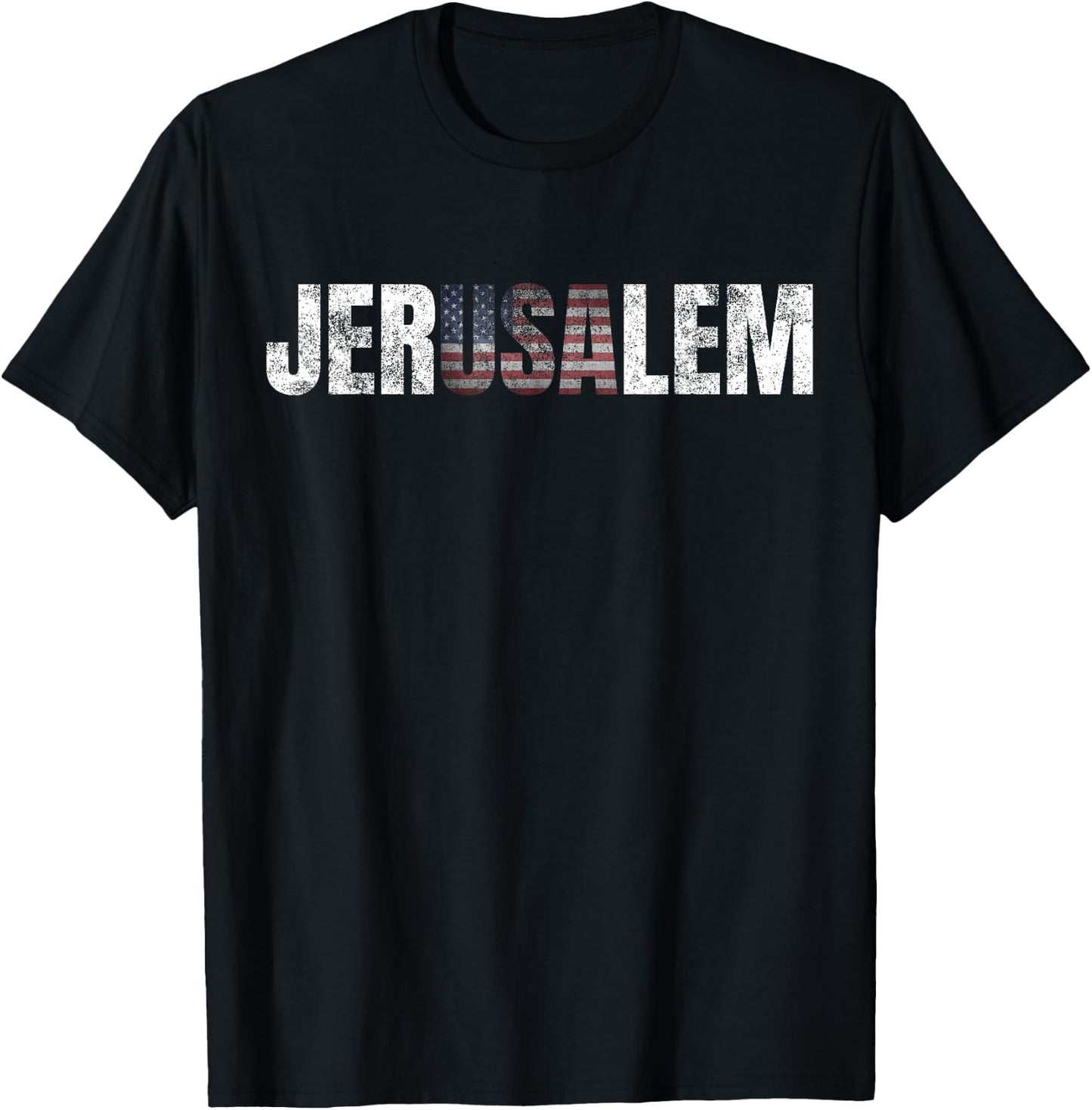 Distressed Jerusalem Jewish Israeli Gift American Flag T-Shirt - T-Shirt | Black