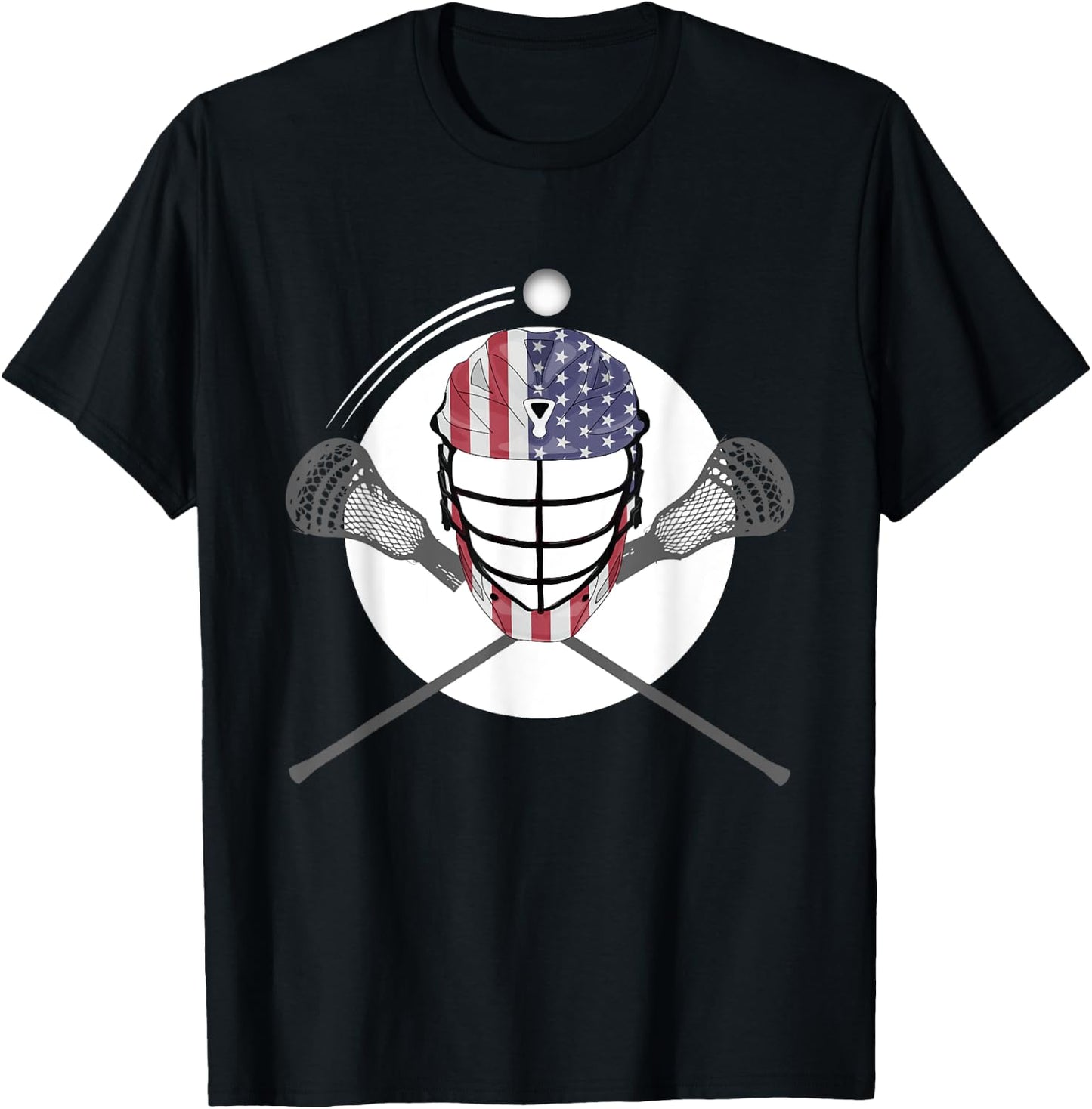 Lacrosse Helmet and Sticks, American Flag Lax Helmet T-Shirt - T-Shirt | Black