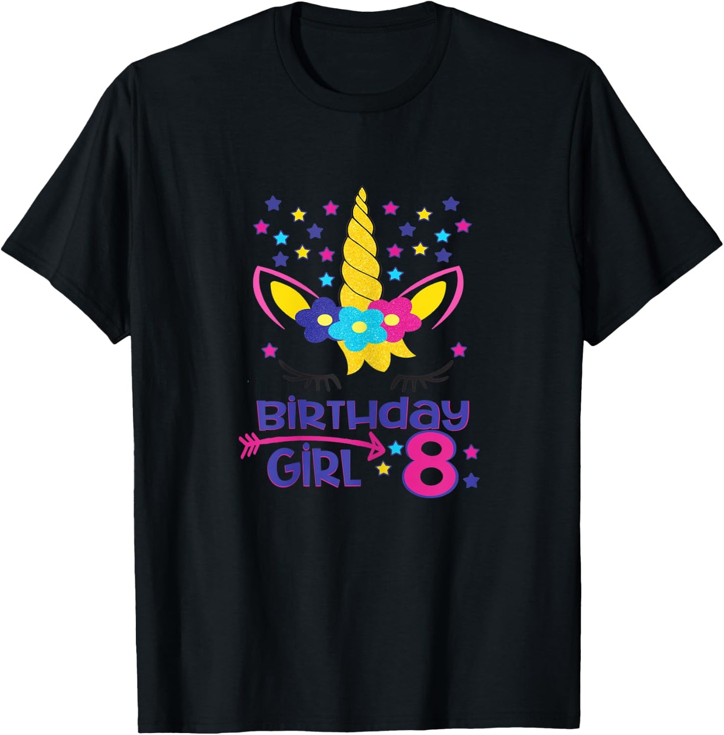 Birthday Girl 8 Unicorn Stars Unicorn Birthday 8 Year Old T-Shirt - T-Shirt | Black