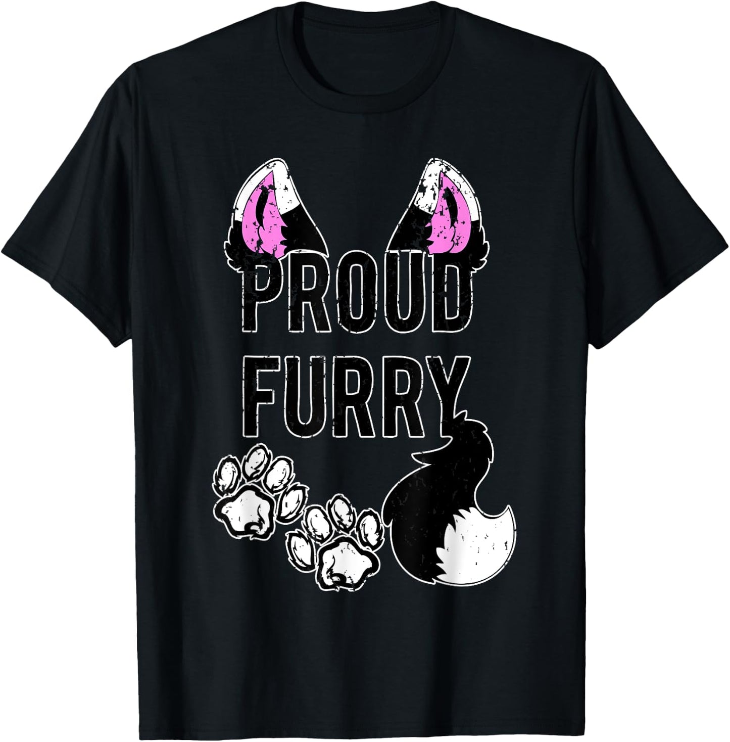 Proud Furry Shirt Furries Shirt Tail and Ears Cosplay Shirt T-Shirt - T-Shirt | Black