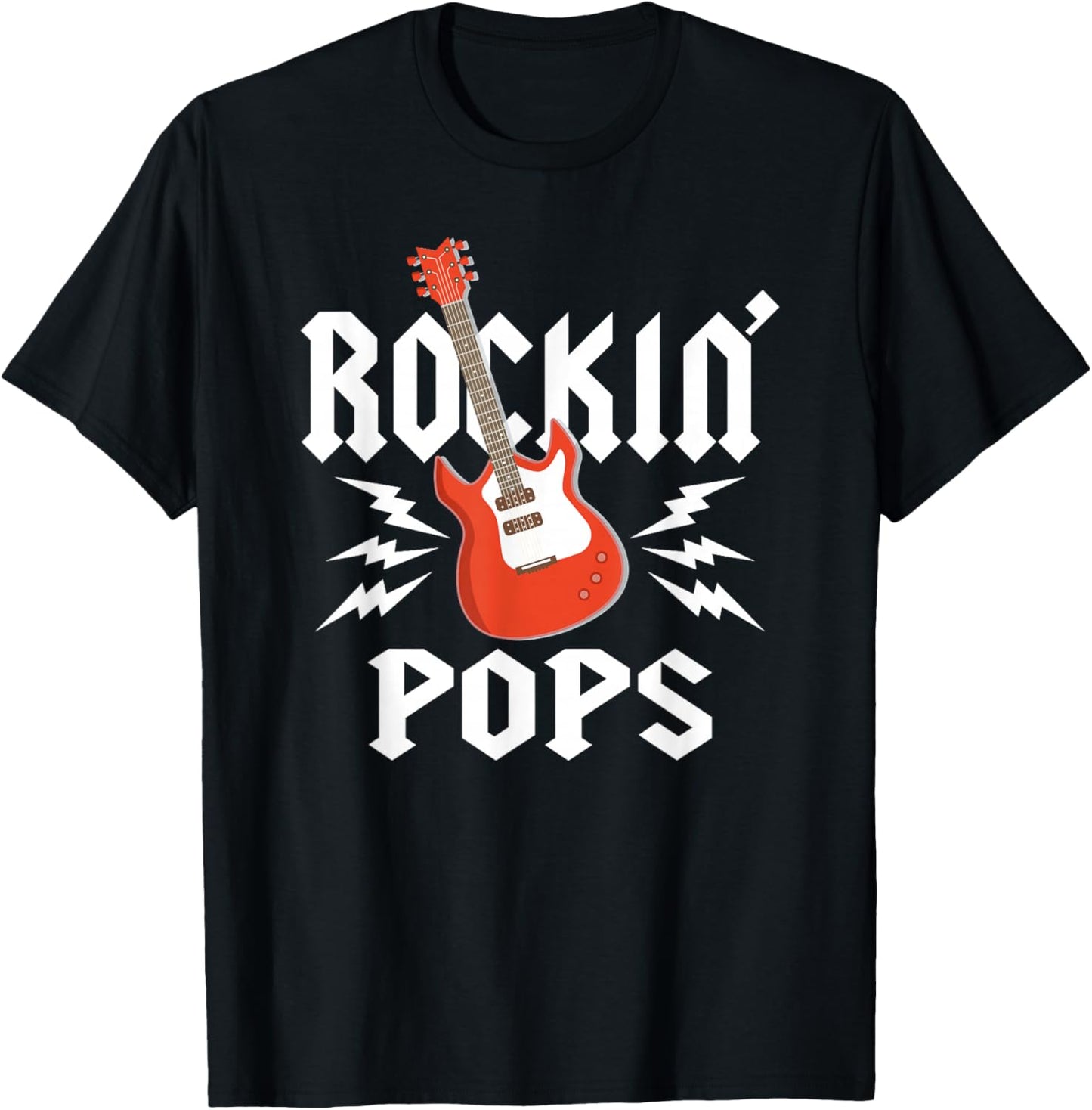 Pops Rockin One Birthday Family Matching Rock Guitar T-Shirt - T-Shirt | Black