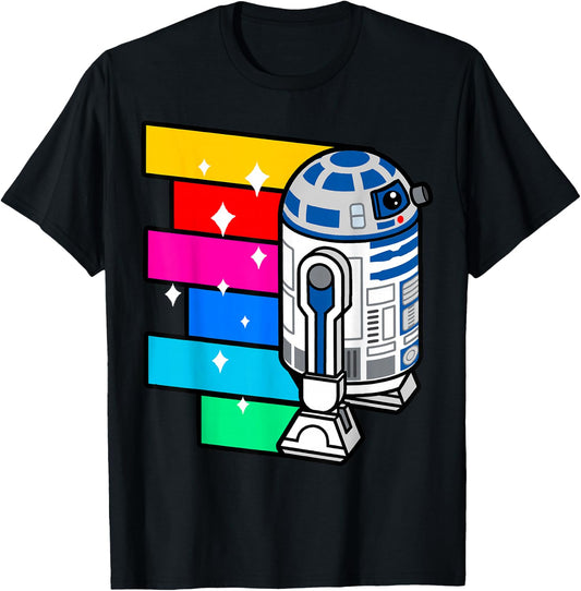 Star Wars R2-D2 Rainbow Roll Cartoon Graphic C1 T-Shirt - T-Shirt | Black