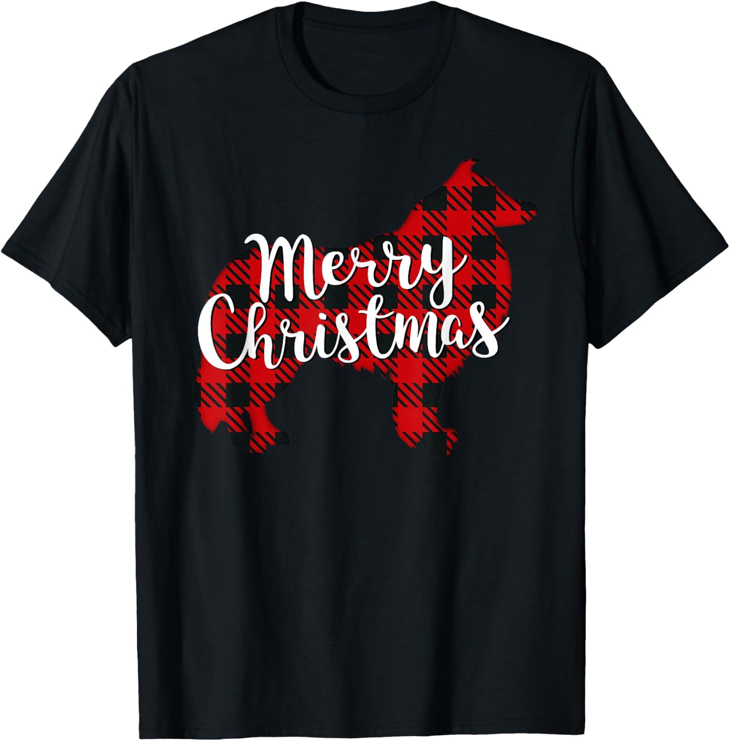 Sheltie Christmas Dog Mom Dad Plaid Gift T-Shirt - T-Shirt | Black